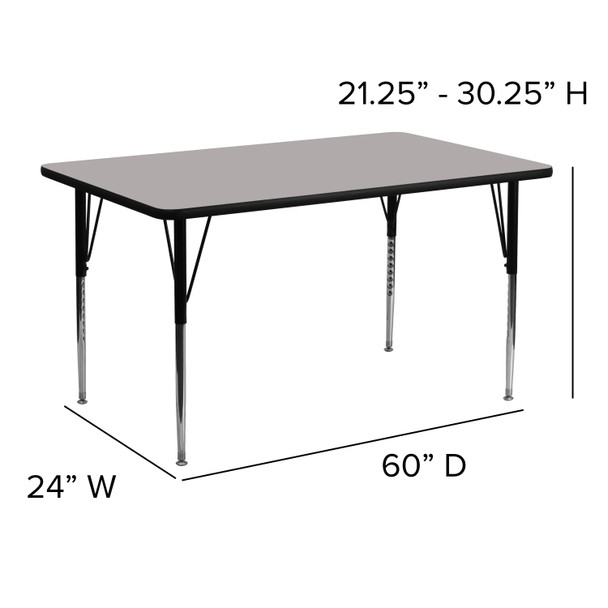 Wren 24''W x 60''L Rectangular Grey HP Laminate Activity Table - Standard Height Adjustable Legs