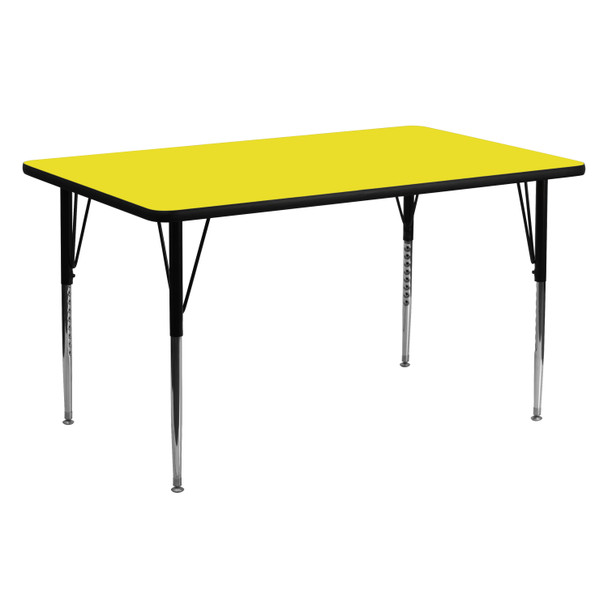 Wren 24''W x 60''L Rectangular Yellow HP Laminate Activity Table - Standard Height Adjustable Legs