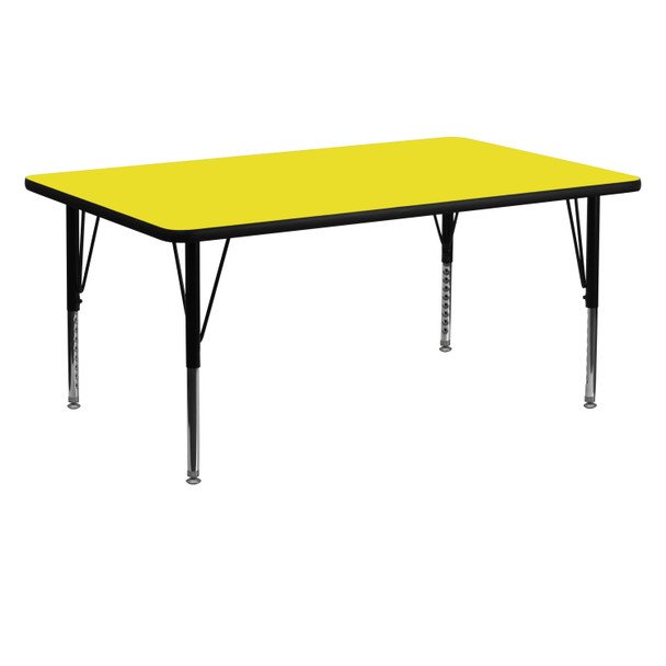 Wren 24''W x 60''L Rectangular Yellow HP Laminate Activity Table - Height Adjustable Short Legs