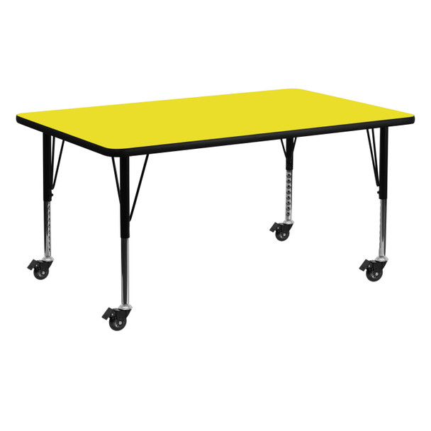 Wren Mobile 24''W x 60''L Rectangular Yellow HP Laminate Activity Table - Height Adjustable Short Legs