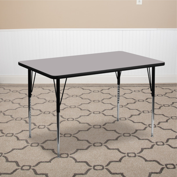 Wren 30''W x 48''L Rectangular Grey Thermal Laminate Activity Table - Standard Height Adjustable Legs