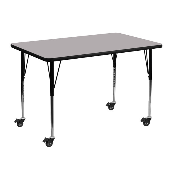 Wren Mobile 30''W x 48''L Rectangular Grey Thermal Laminate Activity Table - Standard Height Adjustable Legs