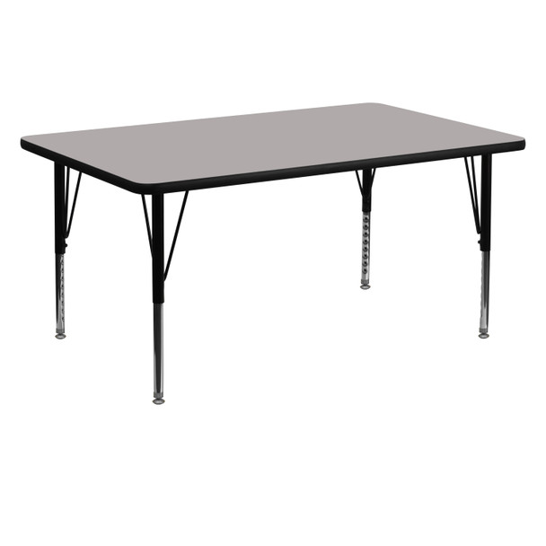 Wren 30''W x 60''L Rectangular Grey HP Laminate Activity Table - Height Adjustable Short Legs