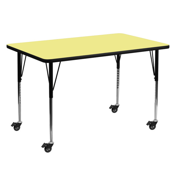 Wren Mobile 30''W x 60''L Rectangular Yellow Thermal Laminate Activity Table - Standard Height Adjustable Legs