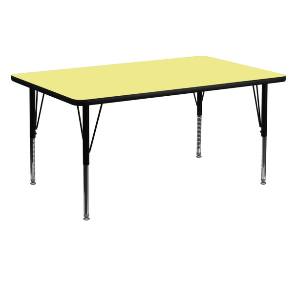 Wren 30''W x 60''L Rectangular Yellow Thermal Laminate Activity Table - Height Adjustable Short Legs