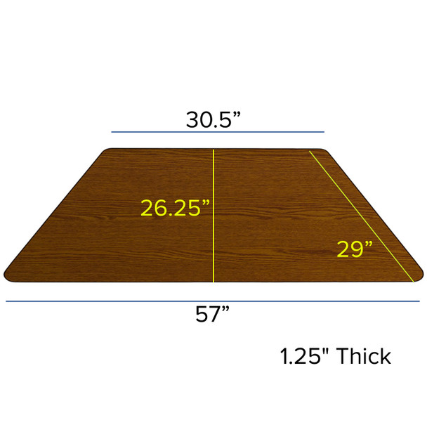 Wren 29''W x 57''L Trapezoid Oak HP Laminate Activity Table - Standard Height Adjustable Legs