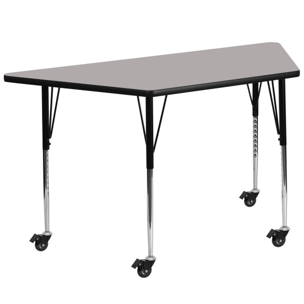 Wren Mobile 29''W x 57''L Trapezoid Grey HP Laminate Activity Table - Standard Height Adjustable Legs