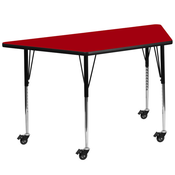 Wren Mobile 29''W x 57''L Trapezoid Red Thermal Laminate Activity Table - Standard Height Adjustable Legs