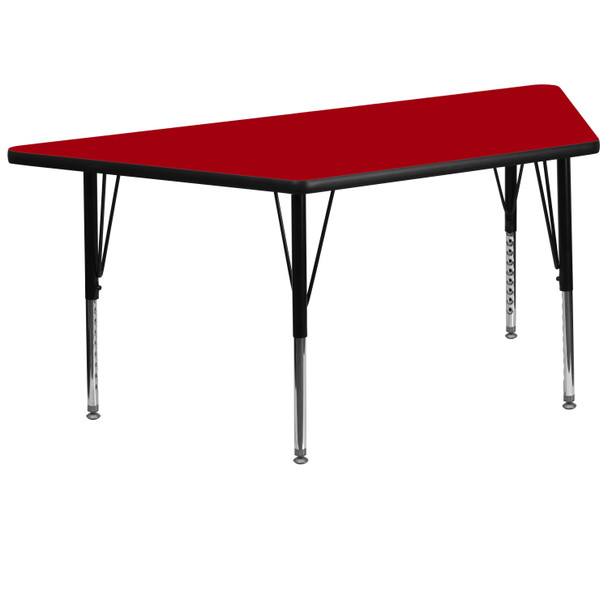 Wren 29''W x 57''L Trapezoid Red Thermal Laminate Activity Table - Height Adjustable Short Legs