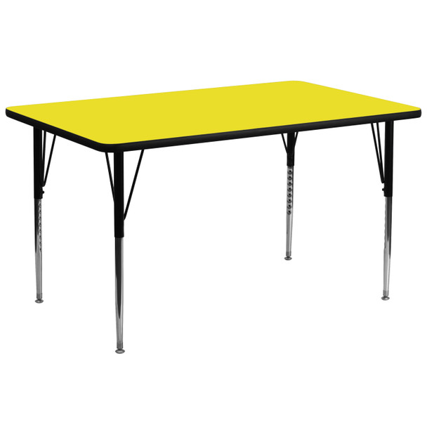 Wren 30''W x 72''L Rectangular Yellow HP Laminate Activity Table - Standard Height Adjustable Legs