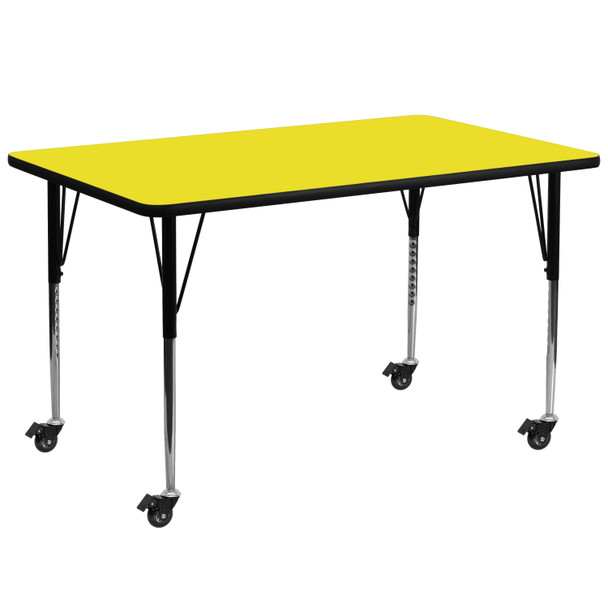 Wren Mobile 30''W x 72''L Rectangular Yellow HP Laminate Activity Table - Standard Height Adjustable Legs