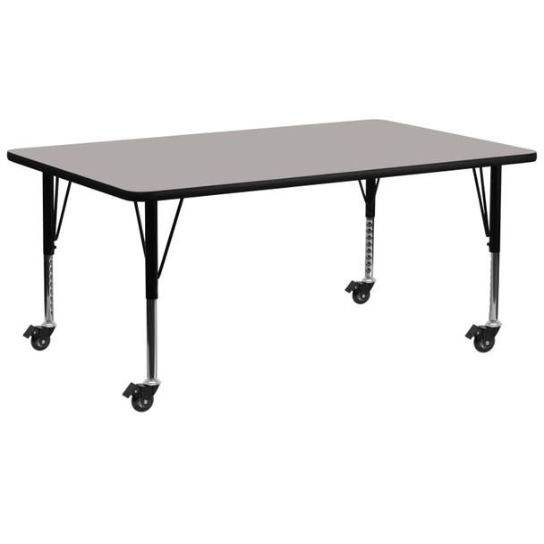 Wren Mobile 30''W x 72''L Rectangular Grey HP Laminate Activity Table - Height Adjustable Short Legs