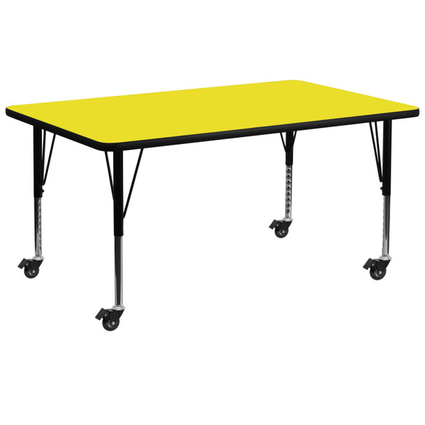 Wren Mobile 30''W x 72''L Rectangular Yellow HP Laminate Activity Table - Height Adjustable Short Legs