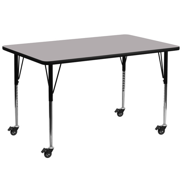 Wren Mobile 30''W x 72''L Rectangular Grey Thermal Laminate Activity Table - Standard Height Adjustable Legs