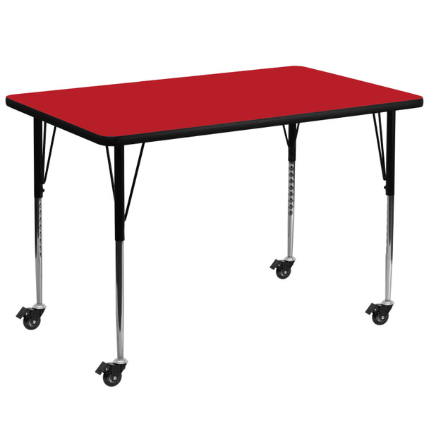 Wren Mobile 36''W x 72''L Rectangular Red HP Laminate Activity Table - Standard Height Adjustable Legs