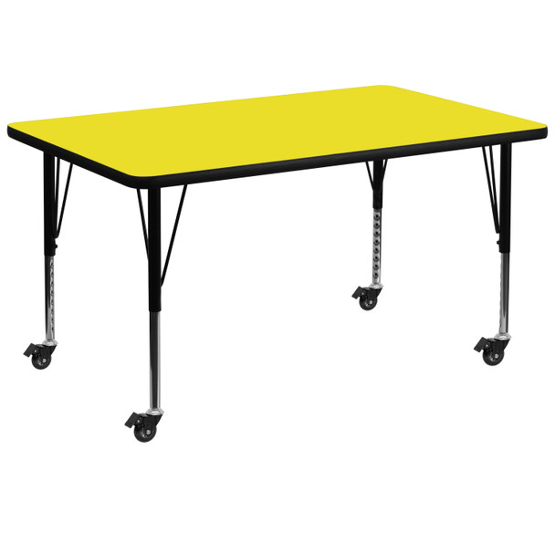 Wren Mobile 36''W x 72''L Rectangular Yellow HP Laminate Activity Table - Height Adjustable Short Legs