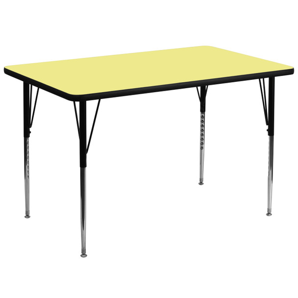 Wren 36''W x 72''L Rectangular Yellow Thermal Laminate Activity Table - Standard Height Adjustable Legs