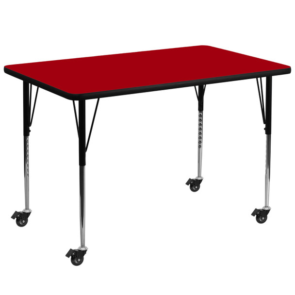 Wren Mobile 36''W x 72''L Rectangular Red Thermal Laminate Activity Table - Standard Height Adjustable Legs