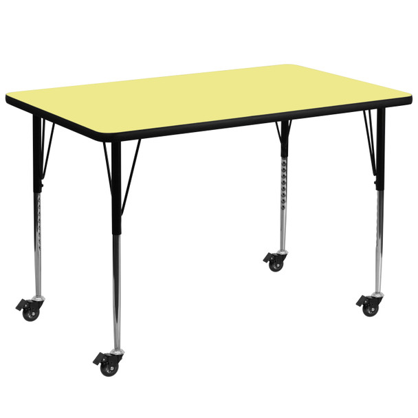 Wren Mobile 36''W x 72''L Rectangular Yellow Thermal Laminate Activity Table - Standard Height Adjustable Legs