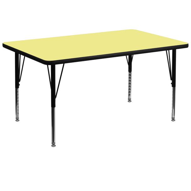 Wren 36''W x 72''L Rectangular Yellow Thermal Laminate Activity Table - Height Adjustable Short Legs