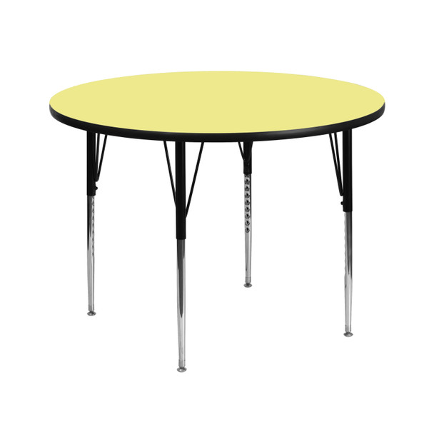 Wren 42'' Round Yellow Thermal Laminate Activity Table - Standard Height Adjustable Legs