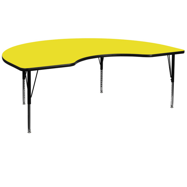 Wren 48''W x 72''L Kidney Yellow HP Laminate Activity Table - Height Adjustable Short Legs