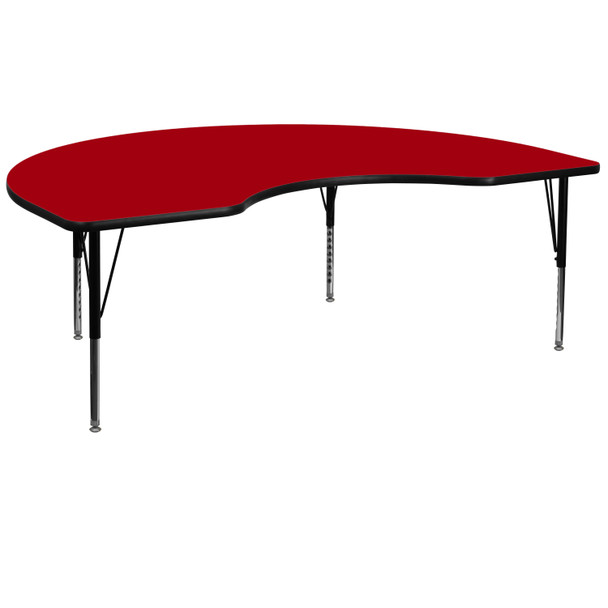 Wren 48''W x 96''L Kidney Red Thermal Laminate Activity Table - Height Adjustable Short Legs