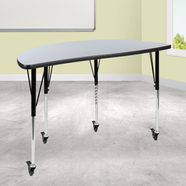 Wren Mobile 47.5" Half Circle Wave Flexible Collaborative Grey Laminate Activity Table - Standard Height Adjustable Legs