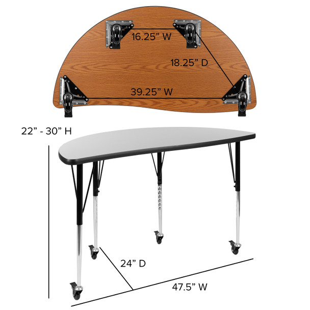 Wren Mobile 47.5" Half Circle Wave Flexible Collaborative Grey Laminate Activity Table - Standard Height Adjustable Legs