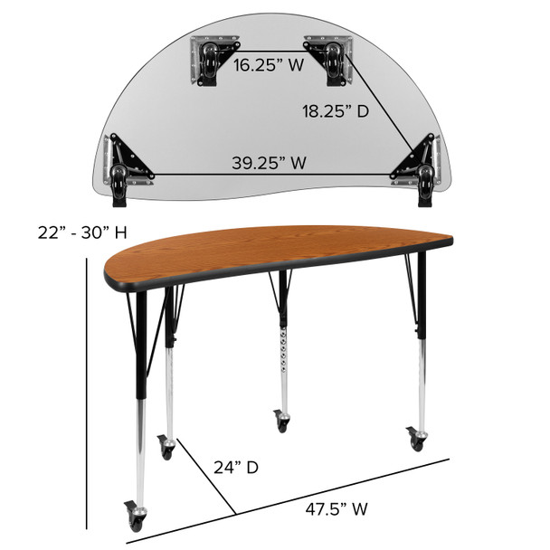 Wren Mobile 47.5" Half Circle Wave Flexible Collaborative Oak Laminate Activity Table - Standard Height Adjustable Legs