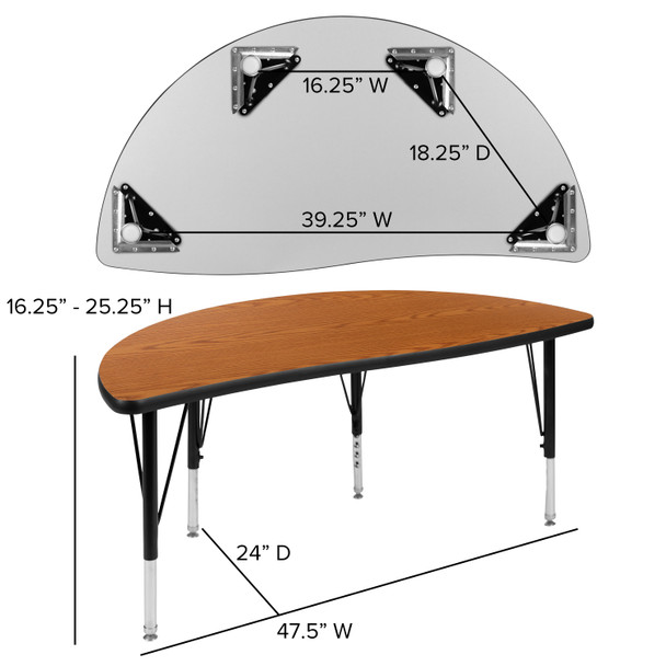 Wren 47.5" Half Circle Wave Flexible Collaborative Oak Thermal Laminate Activity Table - Height Adjustable Short Legs