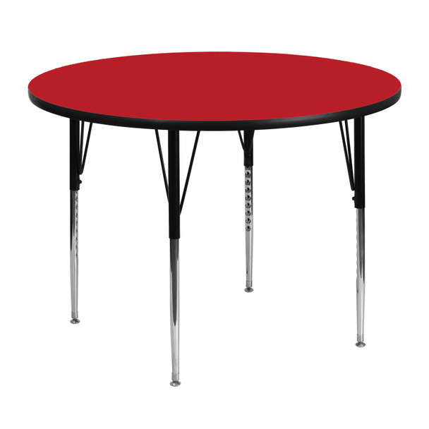 Wren 48'' Round Red HP Laminate Activity Table - Standard Height Adjustable Legs