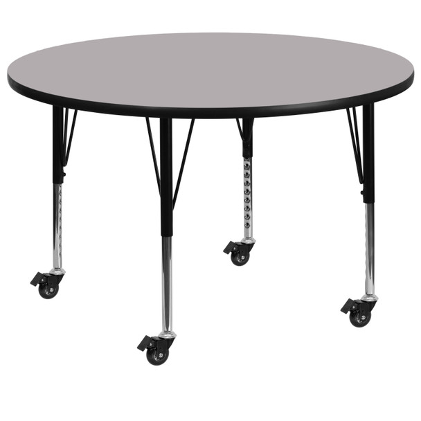 Wren Mobile 48'' Round Grey Thermal Laminate Activity Table - Height Adjustable Short Legs