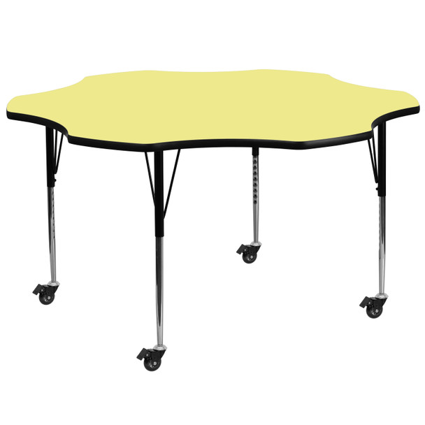 Wren Mobile 60'' Flower Yellow Thermal Laminate Activity Table - Standard Height Adjustable Legs