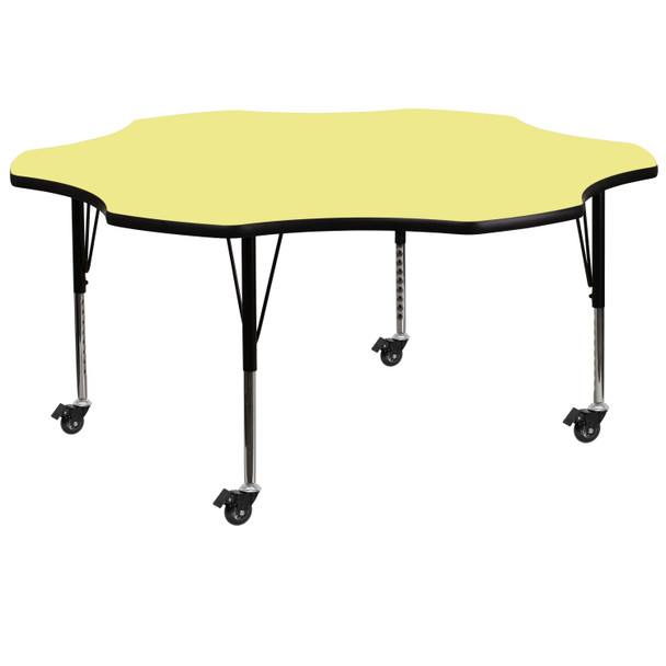 Wren Mobile 60'' Flower Yellow Thermal Laminate Activity Table - Height Adjustable Short Legs