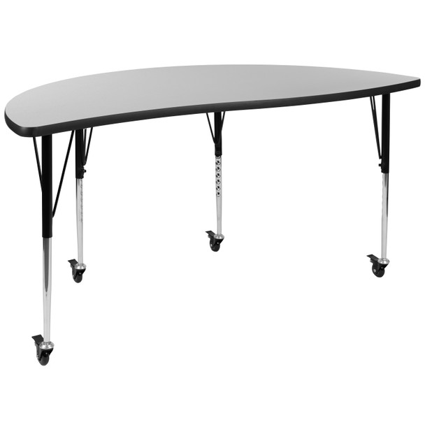 Wren Mobile 60" Half Circle Wave Flexible Collaborative Grey Thermal Laminate Activity Table-Standard Height Adjust Legs