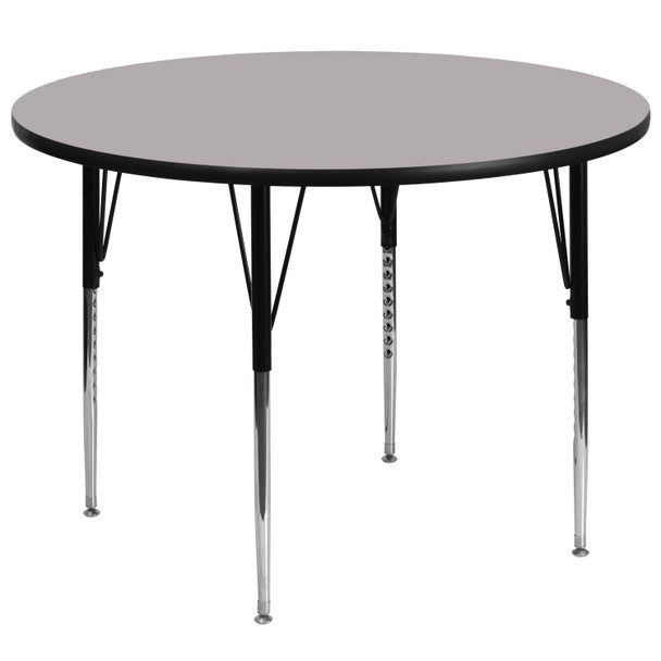 Wren 60'' Round Grey Thermal Laminate Activity Table - Standard Height Adjustable Legs