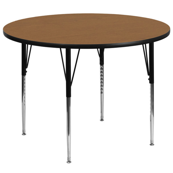 Wren 60'' Round Oak Thermal Laminate Activity Table - Standard Height Adjustable Legs