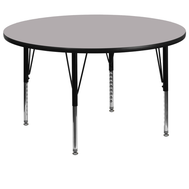 Wren 60'' Round Grey Thermal Laminate Activity Table - Height Adjustable Short Legs