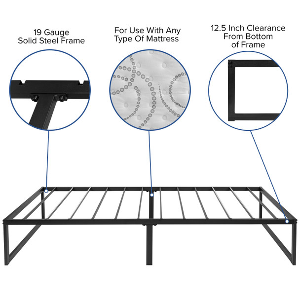 Louis 14 Inch Metal Platform Bed Frame with 10 Inch Pocket Spring Mattress in a Box (No Box Spring Required) - Twin