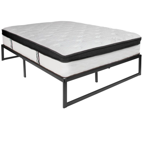 Louis 14 Inch Metal Platform Bed Frame with 12 Inch Memory Foam Pocket Spring Mattress in a Box (No Box Spring Required) - Full