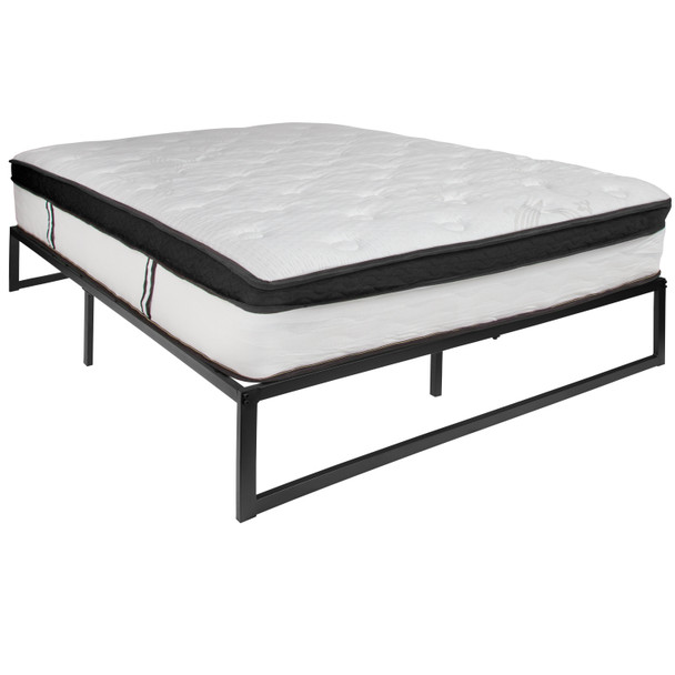 Louis 14 Inch Metal Platform Bed Frame with 12 Inch Memory Foam Pocket Spring Mattress in a Box (No Box Spring Required) - Queen