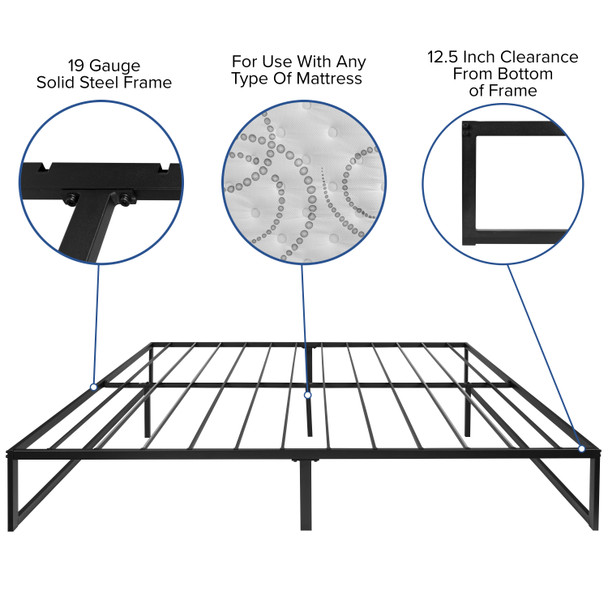 Louis 14 Inch Metal Platform Bed Frame with 12 Inch Pocket Spring Mattress in a Box (No Box Spring Required) - King