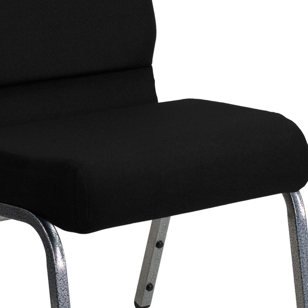 HERCULES Series 21''W Stacking Church Chair in Black Fabric - Silver Vein Frame
