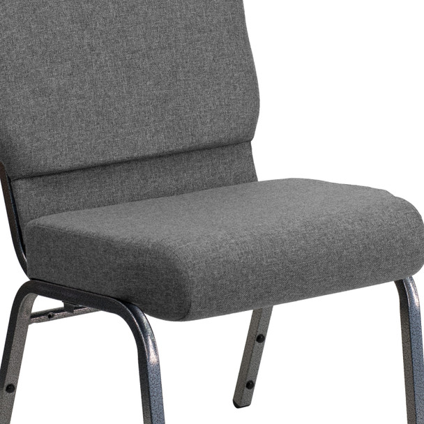 HERCULES Series 21''W Stacking Church Chair in Gray Fabric - Silver Vein Frame