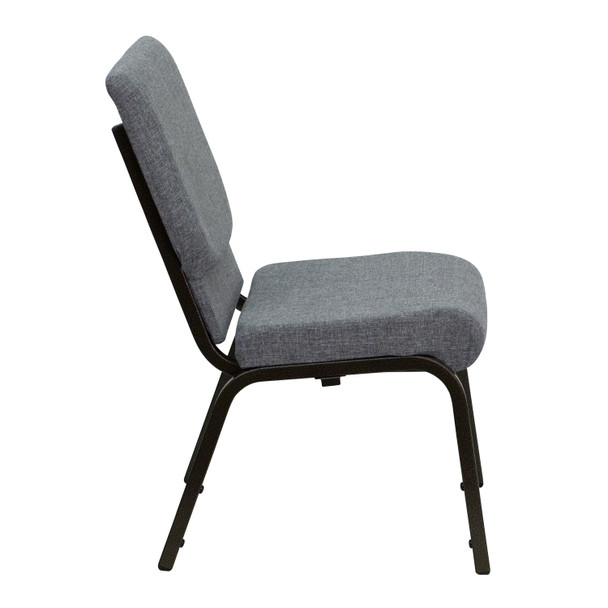 HERCULES Series 18.5''W Stacking Church Chair in Gray Fabric - Gold Vein Frame