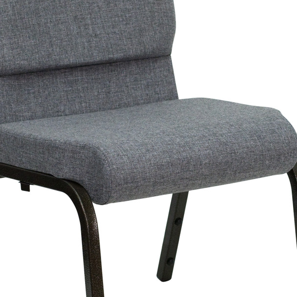 HERCULES Series 18.5''W Stacking Church Chair in Gray Fabric - Gold Vein Frame