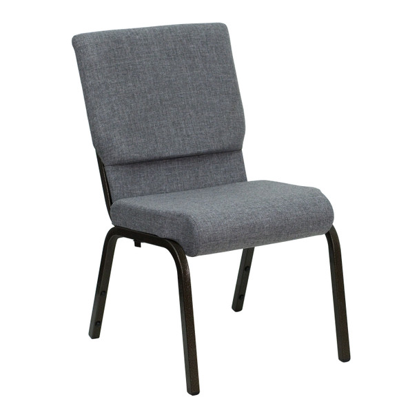 HERCULES Series 18.5''W Stacking Church Chair in Gray Fabric - Gold Vein Frame