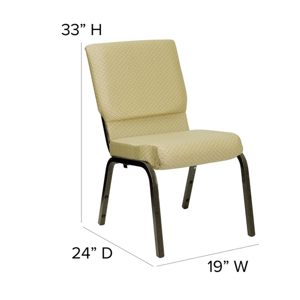 HERCULES Series 18.5''W Stacking Church Chair in Beige Patterned Fabric - Gold Vein Frame