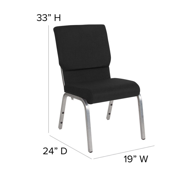HERCULES Series 18.5''W Stacking Church Chair in Black Fabric - Silver Vein Frame